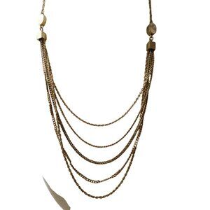 Emmons Necklace Gold Tone 5 Strand Chain Vintage Geometric Accent 16 Inches